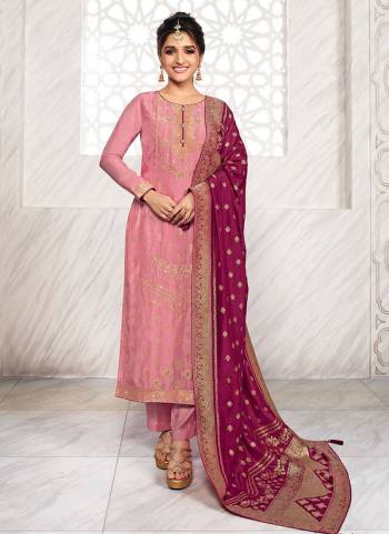 Flaunt Your Rich And Elegant Taste Wearing This Suit In Lovely Color Paired With Same Colored Bottom And Dupatta. This Suit Is Fabricated On Dola Jacquard Pair With Santoon Bottom And Dola Jacquard Dupatta. Beautified with Woven Designer. It Is Gives Your Personality A Very Sophisticated Look