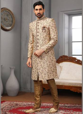 Grab These Readymade Sherwani in Fine Colored.These Shewani is Fabricated On Banarasi Silk Pair With Dupion Silk Bottom With Designer Embroidery Work.Its Available in All Regular Size