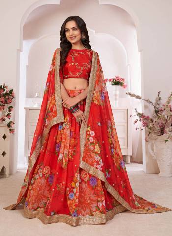 Adorn The Pretty Angelic Look Wearing This Designer Lehenga In All Over Pretty Color Paired With Blouse And Dupatta. This Lehenga And Dupatta  Is Fabricated On Georgette Paired With Art Silk Fabricated Blouse.Beautified With Designer Digital Printed,Sequance Embroidery Work