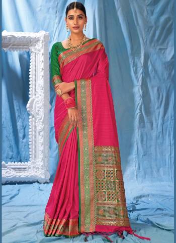 Most Demanding Color Of The Season Is Here With This Beautiful Saree.These Saree And Blouse Are Fabricated On Silk Based.Its Beautified With Heavy Wevon Designer