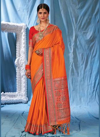 Most Demanding Color Of The Season Is Here With This Beautiful Saree.These Saree And Blouse Are Fabricated On Silk Based.Its Beautified With Heavy Wevon Designer