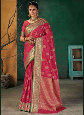 Adorn The Pretty Angelic Look In This Beautiful Saree In Pretty Colored Pair With Blouse.These Saree And Blouse Are Fabricated On Silk Blend.Its Beautified With Heavy Wevon Designer