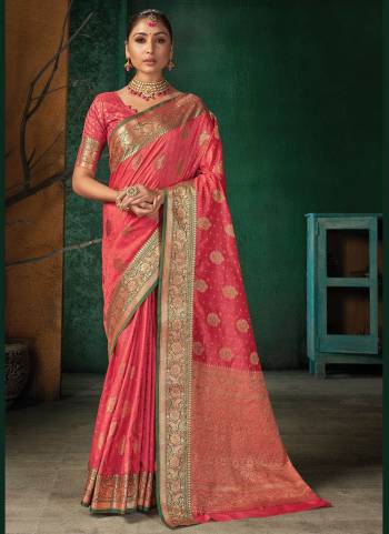 Adorn The Pretty Angelic Look In This Beautiful Saree In Pretty Colored Pair With Blouse.These Saree And Blouse Are Fabricated On Silk Blend.Its Beautified With Heavy Wevon Designer