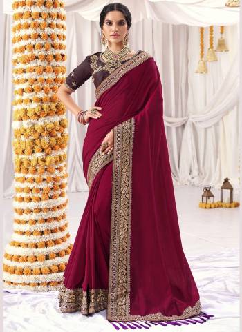 Most Demanding Collection Is Here, Grab These Pretty Colored Saree Pair With Blouse.These Saree And Blouse Are Fabricated On Vichitra Silk Come With Wevon Designer Work.