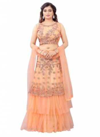 For A Different Look, Grab These Designer Lehenga Choli Come With Pretty Colored.These Lehenga is Fbaicated On Net Based.Its Beautified With Designer Embroidery Work.