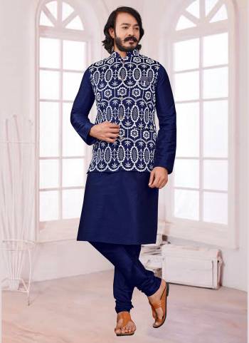 Take your ethnic style quotient to the next level by wearing this fashionable kurta set.Its Come With Art SIlk Fabricated Pair With Art Silk acket And  Silk Fabric Payjama.Buy Now.