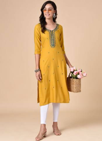 Add This Beautiful Kurti in Lovely Colored.Its Fabricated On Rayon Based.Beautified With Embroidery Work