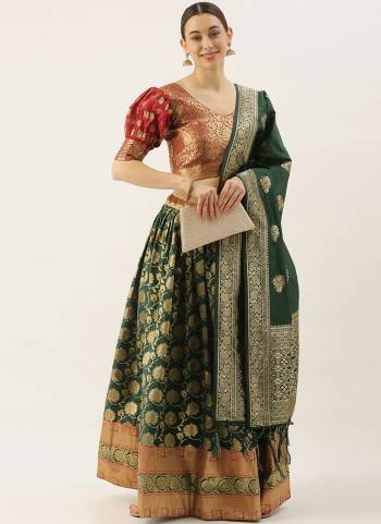 Simple And Elegant Lehenga Is Here In All Over Pretty Colored.These Lehenga And Blouse Are Fabricated On Banarasi Silk Based Pair With Banarasi Silk Dupatta.Its Beautified With Heavy Wevon Designer Work.