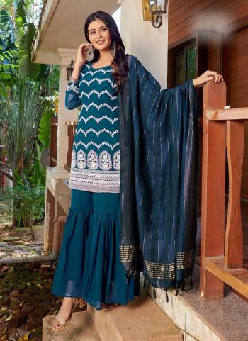 For Pretty Look,Grab These Designer Shahrara Suit In All Over Fine Colored.These Top Is Fabricated On Faux Georgette Pair With Faux Georgette Bottom And Viscose Dupatta.Its Beautified With Designer Embroidery Work.