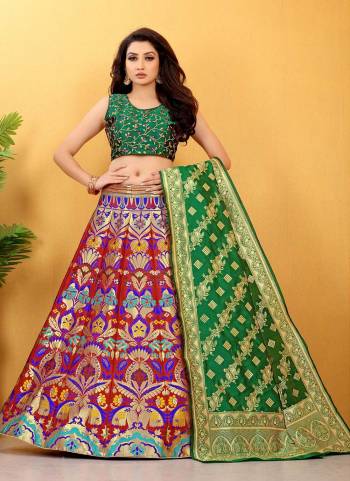 Grab These Beautiful Lehenga In Fine Colored.Its Lehenga is Fabricated On Banarasi Silk Pair With Banarasi Silk Blouse And Dupatta.Its Beautified With  Wevon Designer,Embroidery Work. 