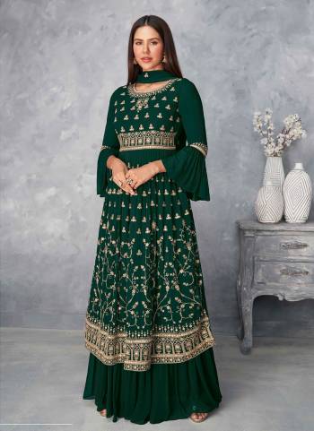 For A Designer Look ,Grab These Sharara Suit In All Over Pretty Colored.These Top Is Fabricated On Georgette Pair With Georgette Bottom And Dupatta.Its Beautified With Heavy Sequance Jari Embroidery Work.