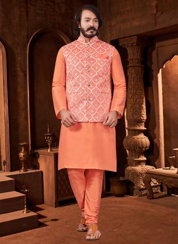 Take your ethnic style quotient to the next level by wearing this fashionable kurta set.Its Come With Art Silk Fabricated Pair With Art Silk Jacket And Silk Fabric Payjama.Buy Now