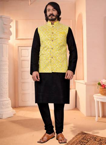 Take your ethnic style quotient to the next level by wearing this fashionable kurta set.Its Come With Art Silk Fabricated Pair With Art Silk Jacket And Silk Fabric Payjama.Buy Now