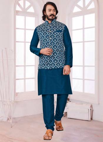 Take your ethnic style quotient to the next level by wearing this fashionable kurta set.Its Come With Art Silk Fabricated Pair With Art Silk Jacket And Silk Fabric Payjama.Buy Now