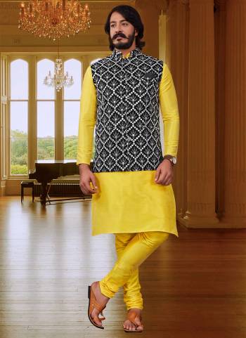 Take your ethnic style quotient to the next level by wearing this fashionable kurta set.Its Come With Art Silk Fabricated Pair With Art Silk Jacket And Silk Fabric Payjama.Buy Now