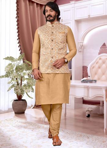 Take your ethnic style quotient to the next level by wearing this fashionable kurta set.Its Come With Art Silk Fabricated Pair With Art Silk Jacket And Silk Fabric Payjama.Buy Now