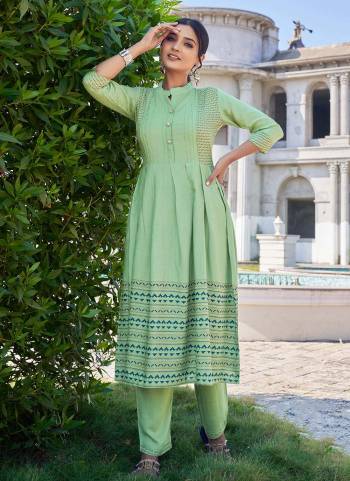 This Festive Season Look Beautiful And Feel comfortable In Beautiful Colored Kurti With Pant.These Kurti And Pant Are Fabricated On Rayon Slub.Its Beautified With Designer Printed With Embroidery.Its Available In All Regular Size.