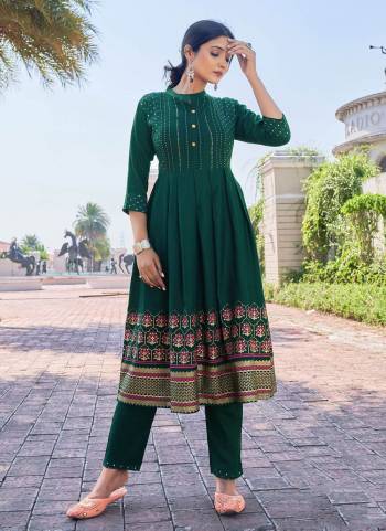 This Festive Season Look Beautiful And Feel comfortable In Beautiful Colored Kurti With Pant.These Kurti And Pant Are Fabricated On Rayon Slub.Its Beautified With Designer Printed With Embroidery.Its Available In All Regular Size.