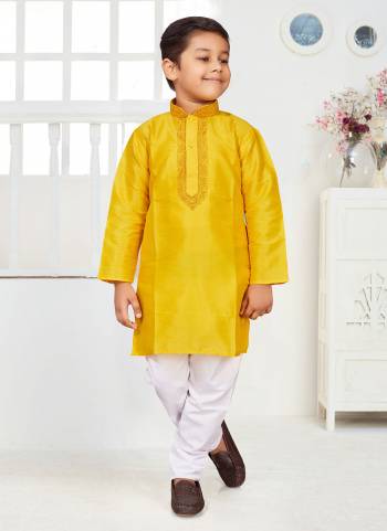 Grab These Children Wear Kurta And Payjama in Fine Colored.These Kurta is Fabricated on Dupian Silk Pair With Cotton Bottom With Thread Embroidery Work.