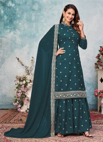 Grab These Semi Stiched Designer Sharara Suit in Lovely Colored Pair With Bottom And Dupatta.These Suit is Fabricated On Art Silk Pair With Art Silk Bottom And Faux Georegette Dupatta.Its Beautified With Heavy Embroidery Work.