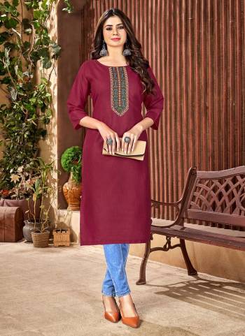 Simple And Elegant Looking Plain Kurti Is Here In Beautiful Colored.Its Fabricated On Rayon Handloom Slub Cotton With Embroidery Work.its Available in All Regular Size.Buy Now