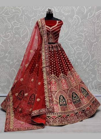 For A Different Look,Grab These Designer Lehenga in All Over Pretty Colored Pair With Blouse And Dupatta.These Lehenga Choli is Fabricated on Velvet Pair With Velvet Blouse And Net Fabric Dupatta With Designer Work.Buy Now These Lehenga For Up Coming Wedding Season