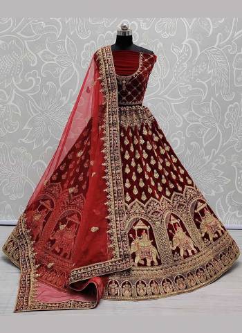 Grab These Designer Lehenga in All Over Same Colored.These Lehenga And Blouse Are Fabricated On Velvet Based Pair With Soft Net Dupatta.Its Beautified With Heavy Designer Work.