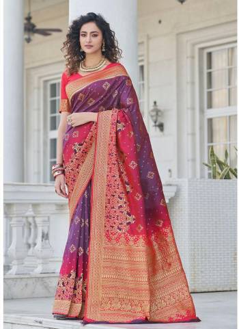 For A Different Look ,Grab These Saree in Beautiful Colored Pair With Contrasting Blouse These Saree And Blouse Are Fabricated on Banarasi Silk.Its Beautified With Heavy Wevon Jari Designer Work.