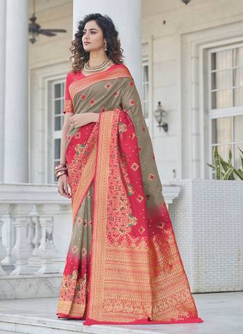 For A Different Look ,Grab These Saree in Beautiful Colored Pair With Contrasting Blouse These Saree And Blouse Are Fabricated on Banarasi Silk.Its Beautified With Heavy Wevon Jari Designer Work.