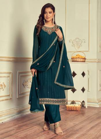 Simple And Elegant Looking Suit Is Here in Pretty Colored Pair With Bottom And Dupatta.These Top Is Fabricated on Faux Georgette Pair With Santoon Bottom And Faux Georgette Dupatta.Its Beautified With Designer Embroidery Work.