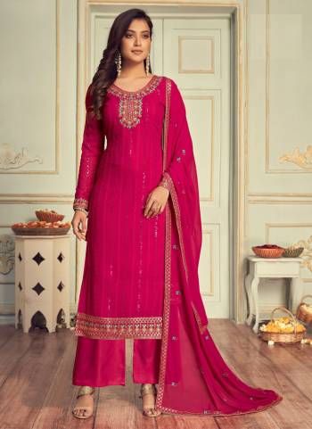 Simple And Elegant Looking Suit Is Here in Pretty Colored Pair With Bottom And Dupatta.These Top Is Fabricated on Faux Georgette Pair With Santoon Bottom And Faux Georgette Dupatta.Its Beautified With Designer Embroidery Work.