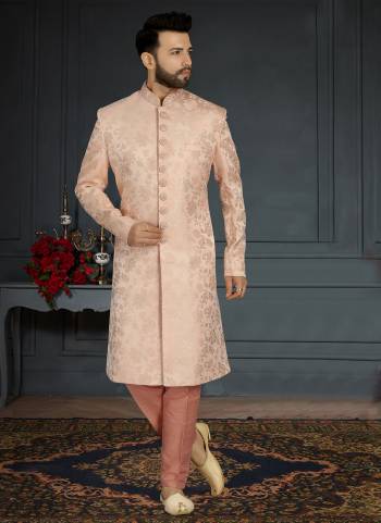 Take your ethnic style quotient to the next level by wearing this fashionable Set.These Sherwani is Fabricated On Jacquard Silk Pair With Dupion Silk Bottom .Its Come With Heavy Designer Work.