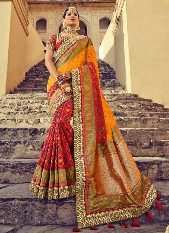 Grab These Heavy Designer Look Saree in Lovely Colored pair With Designer Blouse.These Saree And Blouse Are Fabricated On Silk Based.its Beautified With Wevon Designer And Mirror Embroidery Work.