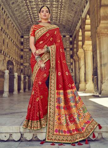 Grab These Heavy Designer Look Saree in Lovely Colored pair With Designer Blouse.These Saree And Blouse Are Fabricated On Silk Based.its Beautified With Wevon Designer And Mirror Embroidery Work.