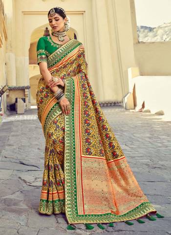 Grab These Heavy Designer Look Saree in Lovely Colored pair With Designer Blouse.These Saree And Blouse Are Fabricated On Silk Based.its Beautified With Wevon Designer And Mirror Embroidery Work.