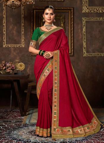 Add This Pretty Attractive Saree To Your Wardrobe.These Saree is Fabricated On Vichitra Silk Pair With Phantom Silk Blouse.Its Beautified With Designer Work.Buy Now