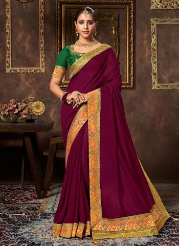 Add This Pretty Attractive Saree To Your Wardrobe.These Saree is Fabricated On Vichitra Silk Pair With Phantom Silk Blouse.Its Beautified With Designer Work.Buy Now