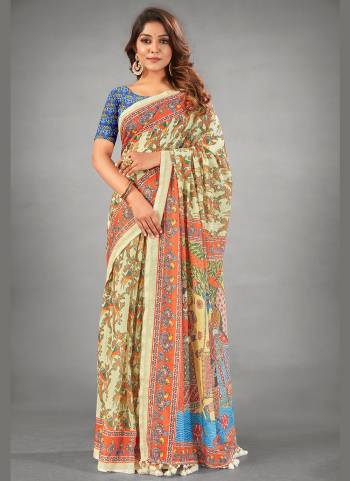 Here Is A Beautiful Royal Looking Saree In Fine Colored.These Saree And Blouse Are Fabricated On Linen Based.Its Beautified With Designer Digital Printed.