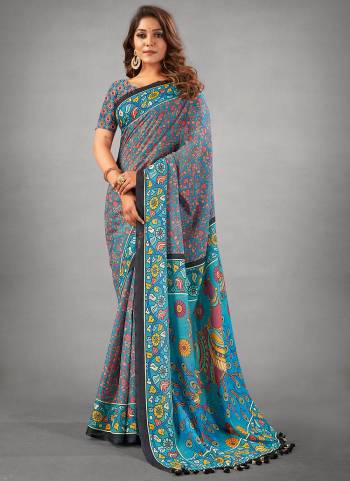 Here Is A Beautiful Royal Looking Saree In Fine Colored.These Saree And Blouse Are Fabricated On Linen Based.Its Beautified With Designer Digital Printed.