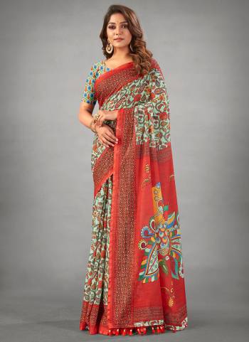 Here Is A Beautiful Royal Looking Saree In Fine Colored.These Saree And Blouse Are Fabricated On Linen Based.Its Beautified With Designer Digital Printed.