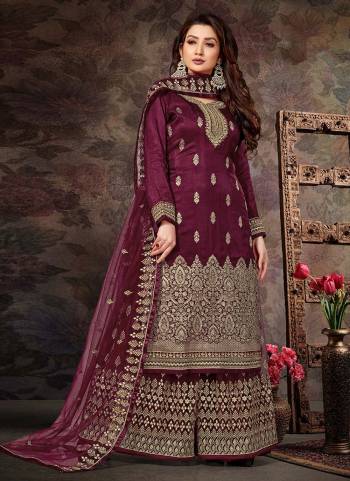 Grab These Designer Plazzo Suit in All Over Beautiful Colored.These Top is Fabricated On Dolla Jacquard Pair With Net Bottom And Dupatta.Its Beautified With Wevon Designer,Embroidery,Stone Work.