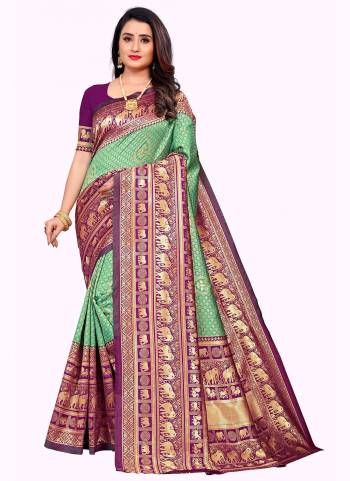 For A Beautiful Look,Grab These Saree in Beautiful Colored Pair With Contrast Color Blouse.These Saree And Blouse Are Fabricated On Cotton.Its Beautified With Heavy Wevon Designer Work.