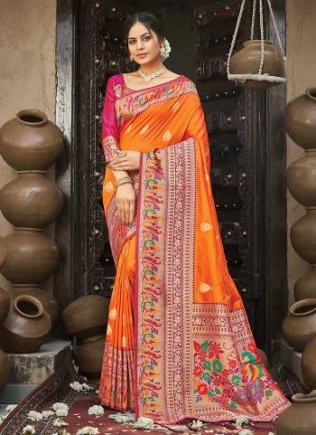 Grab These Beautiful Saree in All Over Fine Colored.These Saree And Blouse Are Fabricated On Paithani Silk.Its Beautified With Heavy Weaving Designer Work.