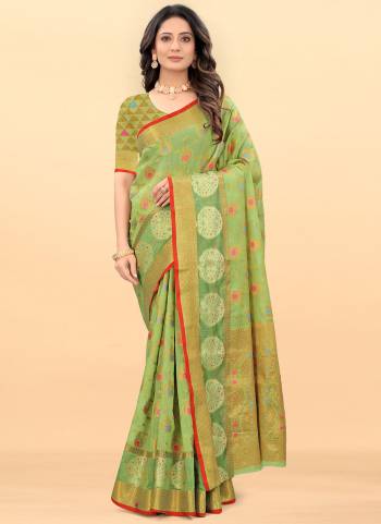 Enhance Your Beauty Wearing This Saree in Fine Colored Pair With Matching Blouse.These Saree And Blouse Are Fabricated On Cotton.Its Beautified Wiith Heavy Wevon Designer Work.