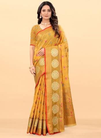 Enhance Your Beauty Wearing This Saree in Fine Colored Pair With Matching Blouse.These Saree And Blouse Are Fabricated On Cotton.Its Beautified Wiith Heavy Wevon Designer Work.