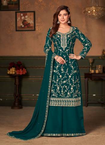 Grab These Beautiful SemiSTiched Plazzo Suit in all Over Fine Colored.These Top And Dupatta Are Fabricated On Faux Georgette Pair With Santoon Bottom.Its Beaitified With Heavy Designer Embroidery Work.