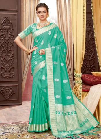 Shine Bright Wearing This Beautiful Colored Saree.These Saree And Blouse Are Fabrucated On Cotton.Its Beautified With Heavy Wevon Designer Work.