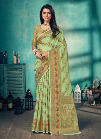 Shine Bright Wearing This Beautiful Colored Saree.These Saree And Blouse Are Fabrucated On Cotton.Its Beautified With Heavy Wevon Designer Work.