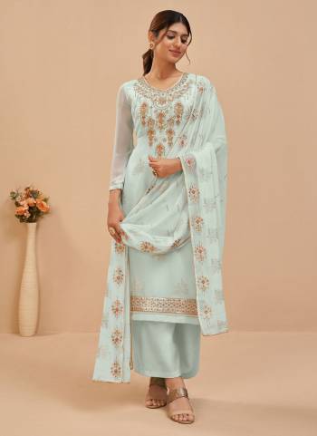 Look Pretty Wearing This Beatiful Colored Suit.These Suit And Dupatta Are Fabricated On Georgette Pair With Santoon Bottom.Its Beautified With Heavy Designer Work.