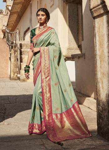 Grab These Different Looking Saree in Beautiful Colored Pair With Blouse.These Saree And Blouse Are Fabricated On Silk.Its Beautified With Heavy Weaving Designer,Embroidery Work.